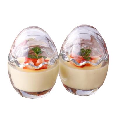 China 100ml 200ml New Design Viable Egg Cup Shape Fruit Yogurt Pudding Glass Jar With Lid for sale