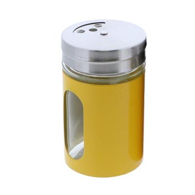 China Sustainable Glass Cumin Storage Bottles Yellow Salt Pepper Shakers With Adjustable Holes For BBQ Cooking for sale