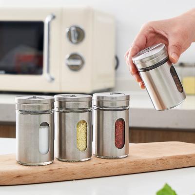 China Viable Factory Durable 304 Stainless Steel Shaker Glass Pepper Salt Spice Jar Wholesale 80ml for sale