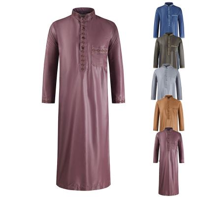 China New Arrival Muslim Men's Abaya Maxi Dress Pants Solid Color Sleeve Pocket Multicolor Middle Eastern Muslim Long Robe for sale