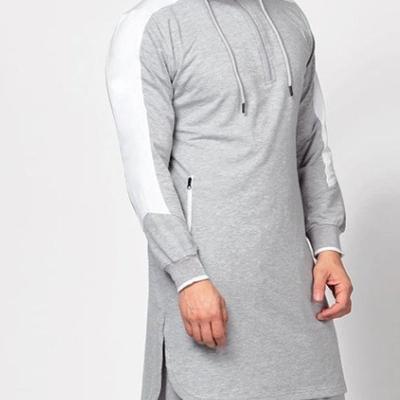 China Arabian Color Matching Pocket Muslim Sweater Long Robe Zipper Islamic Clothing M-4XL for sale