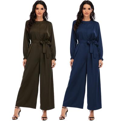 China Fashionable A-Line Kimono Abaya Wide-Leg Overalls In Solid Color With Waist Belt Temperament Abaya Sheila Jalabiya Moroccan Fabric for sale