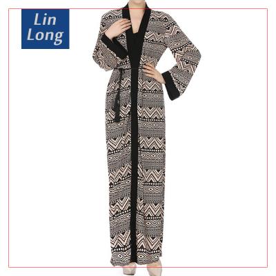 China Indonesia Muslim Cheap Islamic Dress Women Long Sleeve Muslim Dress Brown Printed Kimono Open Abaya for sale