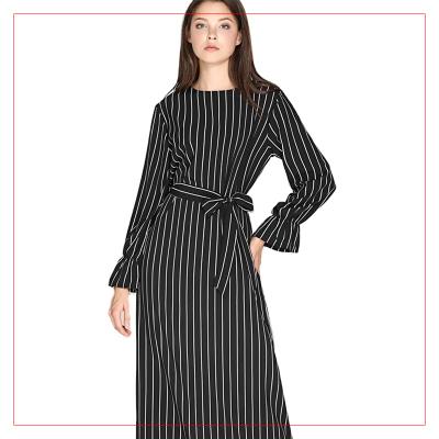 China New Fashion Arab Women's Striped Trumpet Sleeve Dress Daily Casual Formal Muslim Girls' Long Dress for sale