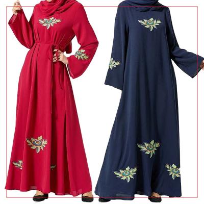 China Factory Embroidery Belt Muslim Large Swing Abaya Urban Women's Kimono Online Fashion Leisure Dress Long Sleeve Robe for sale