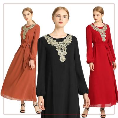 China Basic Pattern Factory Direct Supply Ethnic Style Lengthened Dress Long Sleeve Plus Size Figure Belt Bow Flattering Dress 2071 for sale