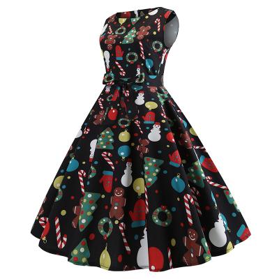 China Chrismtas Vintage Cocktail Dress Fun Printing Birthday Holiday Dress Sleeveless Anti-Static Formal Dress for sale