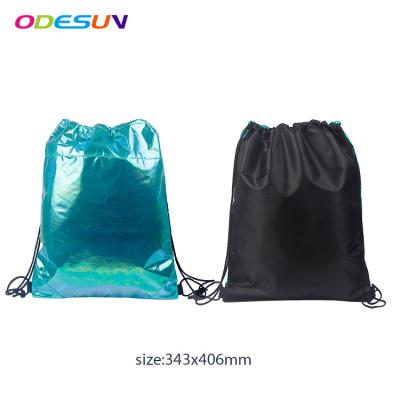 China New Promotional Colorful Sedex 4P Polyester Material Waterproof BSCI Audit Holographic Drawstring Bag (PO Coated) for sale