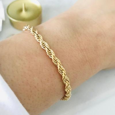 China 2021 Twisted Gold 6mm Thick Hot Environmental Friendly Tone Chunky Rope Cable Chain Bracelets For Women Stainless Steel Bangle Fishbone Jewelry for sale