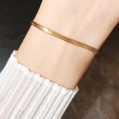 China 18K Gold Custom Made Environmental Friendly Wholesale 2mm, 3mm, 5mm, 6mm, Snake Chain Bracelet Stainless Steel Flat Fishbone Chain Bracelet for sale