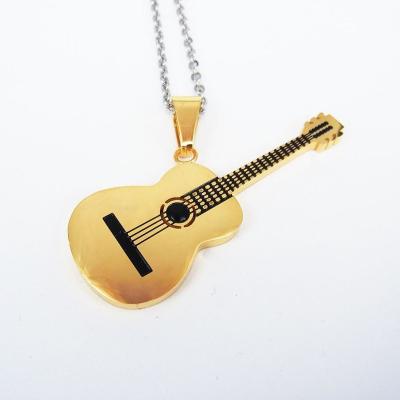 China Trendy Fashion Jewelry Men Women Couples Necklace Stainless Steel Music Enamel Charms Jewelry Acoustic Guitar Pendant For Musician Gift for sale