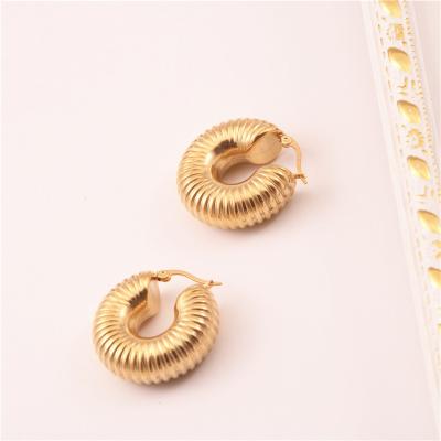 China New Vintage Style 18k Earring Screw Twisted Gold Plated Lead Free Nickel Free Stainless Steel Chunky Hoop Punk Fashion Earrings Smooth For Women for sale