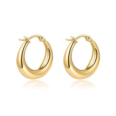 China Factory Price Jewelry Direct Thick Chunky 18k Gold Plated Half Moon Circle Stud Earrings Stainless Steel Cavity Earring Environmental Friendly For Women for sale