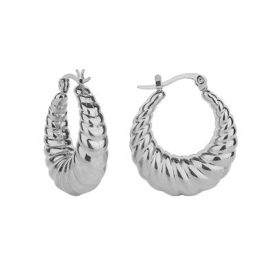 China New Design Fashion Jewelry Stainless Steel Hollow Molding Twisted Hypoallergenic Silver Twisted Circle Dangle Earring for sale