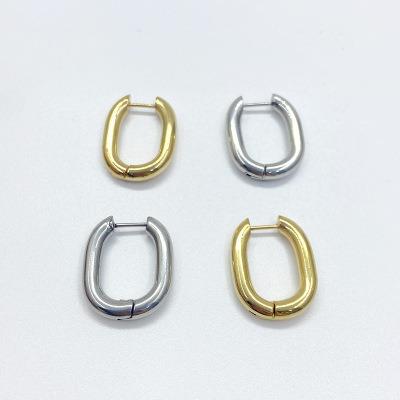 China Fashion jewelry 2021 new rectangle titanium steel hoop earrings elegant 18K gold plated stainless steel hoop entwined earrings for sale