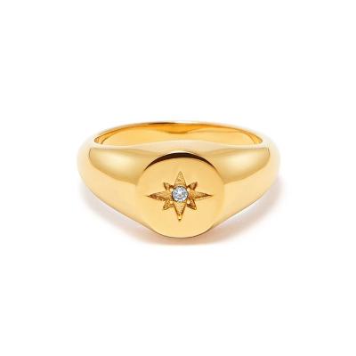 China Environmentally Friendly Fine Ring Women Stone Ring 18k Gold North Star Ring Crystal Jewelry Stainless Steel Gold Star Seal for sale