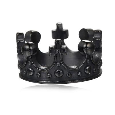 China FASHIONABLE Mens Womens Vintage Gothic Stainless Steel Crown Ring Black Silver Queen King Band, Royal King Crown Ring for sale