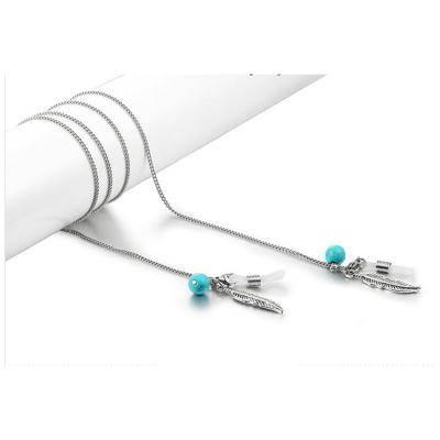 China Fashion Jewelry Factory Direct Sale Blue Leaf Turquoise Stainless Steel Glasses Hanging Chain For Women for sale