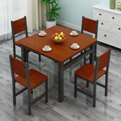 China Traditional Traditional Square Iron And Stainless Steel Dining Multicolor Wooden Table For Restaurant for sale