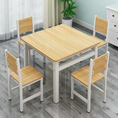 China Traditional Simple Square Iron And Stainless Steel Dining Solid Wood Table For Restaurant for sale