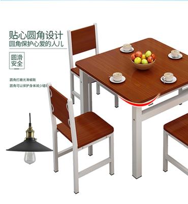 China Traditional Square Iron And Stainless Steel Dining Wood Grain Wood Table Sets For Restaurant for sale