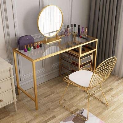 China Modern Nordic Glass Metal Iron Table Top Fram Vanity Table White Dresser for sale