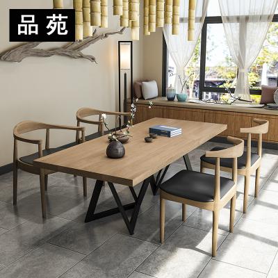 China Extendable American solid wood long office meeting table dining table set with 6 chair for sale