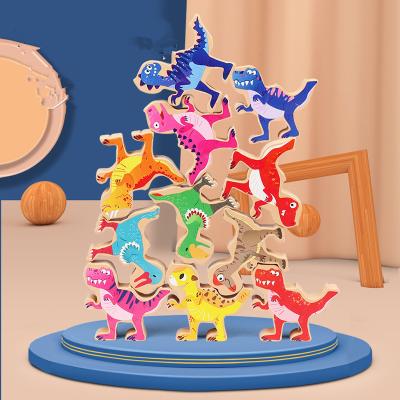 China Diy Dinosaur Toys Educational Toys Children Educational Toy Interactive Intelligence Puzzle Blocks Wooden Balanced Dinosaur Stacking Blocks for sale