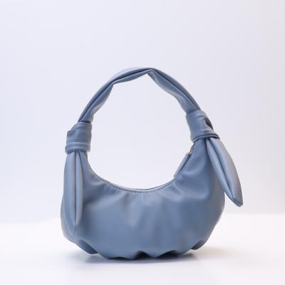 China Simple Portable Bow Tie Folding Handbag Coin Purse Clutch Bag New Bow PU Bag Moon Waterproof Blue Cosmetic Storage Bag for sale