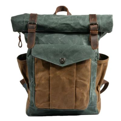 China Wholesale Retro Waterproof Mountaineering Men's Outdoor Bag Waterproof Waxed Canvas Men's Laptop Backpack for sale