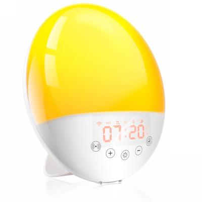 China Radio Tuya WiFi Smart Sunset Simulation Wake Up Wifi Alexa Led Sunrise Alarm Clock For Kids Wake Up Night Light for sale