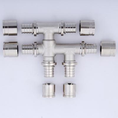 China TT16 TT20 Equal Diameter Male Thread 6 Way Tube Connection Brass Tubing Fitting PVC Tee Fittings for sale