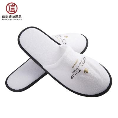 China Hotel Slippers Soft White Fluffy Terry Towel Washable Disposable Slippers for sale