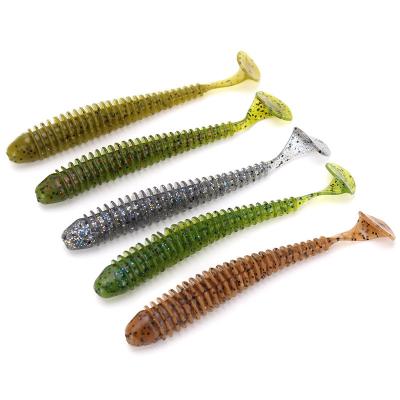 China 5pcs/box PVC Threaded T Tail 5 Colors 12cm Soft Lure Fishing Set for sale