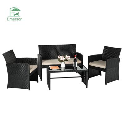 China Modern EMERSON Bistro Sets Woven Rattan Patio Conversation Furniture Sets Leisure Rattan Sofa Set Wicker Rattan Furniture for sale