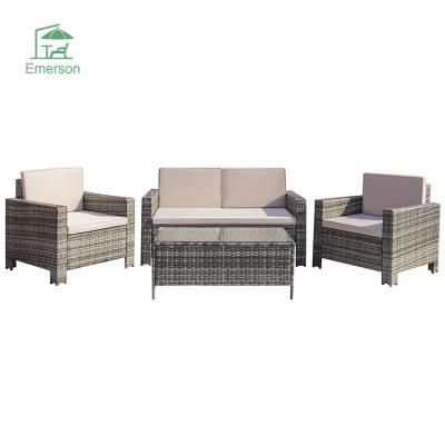 China Modern EMERSON Bistro Sets Outdoor Woven Rattan Patio Conversation Furniture Sets Leisure Rattan Sofa Set Wicker Rattan Furniture for sale