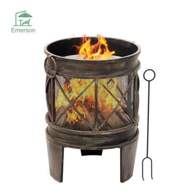 China EMERSON Outdoor Garden Patio Wood Cast Iron Stocked Burning Fire Pit Large Round Fire Pit for sale