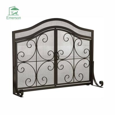 China EMERSON High Quality Modern Fold Fire Screen Patio Steel Mesh Fireplace Screen Double Door for sale