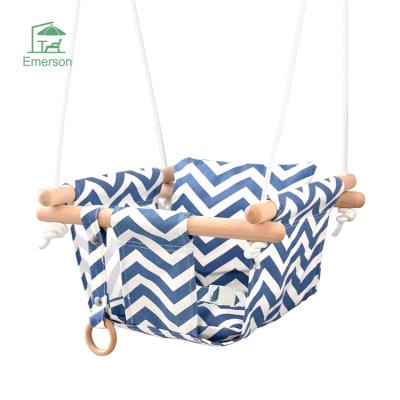 China EMERSON Outdoor Patio Adjustable Cotton Rope Size Modern Baby Size Wooden Swing Hammock Hanging Chair For Baby for sale