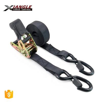 China 100% Polyester 25mm Grip Rubber Ratchet Tie Down Straps 100% Polyester With S Hooks And Keeper for sale