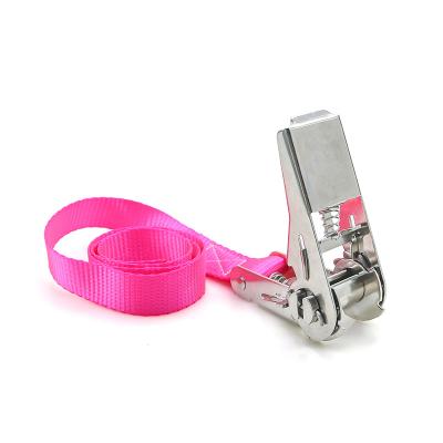 China 1 Inch 1700lbs High Tenacity Polyester Yarns Stainless Steel Ratchet Lashing Down Link Motorcycle Endless Cargo Lashing Belt Ratchet Strap for sale