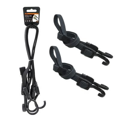 China Factory Price PP+Rubber/Latex Yarn 2 Pack Black Adjustable Length Flat Elastic Bungee Strap With Hooks for sale