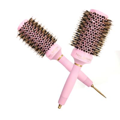 China Wholesale Boar Nano Pink Nano Thermal Ceramic Ionic Nylon Blended Bristle Brush Round Duct Hair Brush For Hair for sale