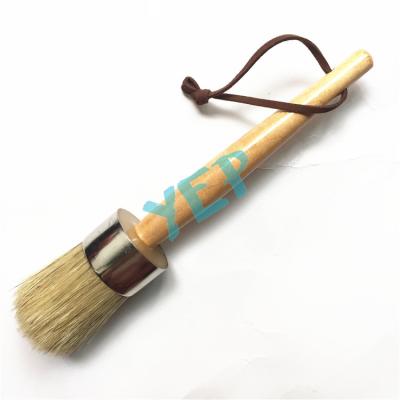 China Paint Yeah Hot Turned Wooden Handle Bristle White Chalk Brush For Wax Painting for sale