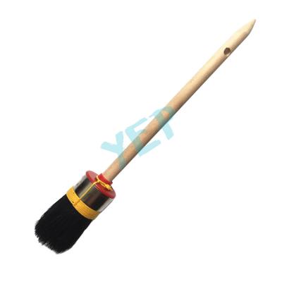 China Cleaning or Painting Yeah High Quality Yellow Wire Wooden Handle Round Brush Car Wash Detailing Brush for sale