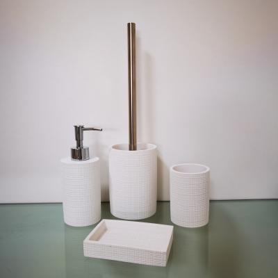 China Sustainable New Product Eco-friendly 4Pcs Bathroom Accessories Set Hotel Polyresin Bathroom Set for sale