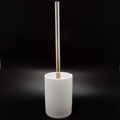 China Sustainable Hot Sale Bathroom Accessories Plaid Pattern Eco-friendly Modern Toilet Brush With Polyresin Resin Holder for sale