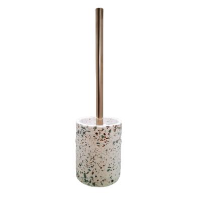 China Sustainable Stylish Modern Bathroom Accessories Toilet Brush With Polyresin Terrazzo Holder For Home And Hotel for sale