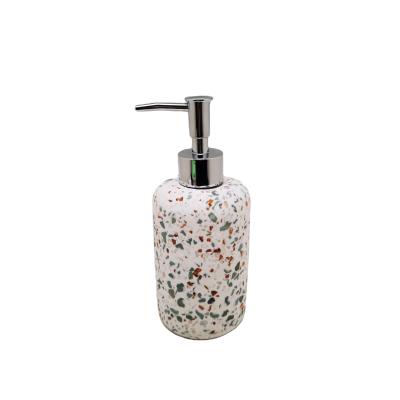 China Sustainable Stylish Modern Polyresin Terrazzo Bathroom Accessories Soap Dispenser For Home And Hotel for sale