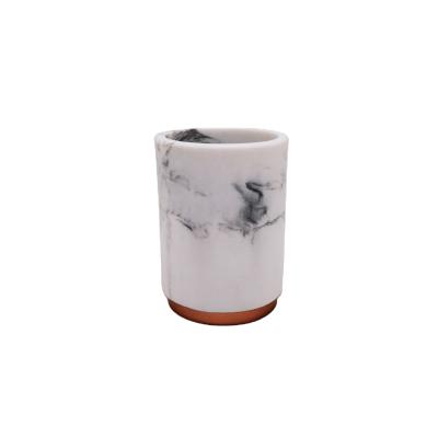 China Sustainable & Home Hot Sale Modern Eco-friendly Marble-Textured Hotel Bathroom Accessory Polyresin Tumbler for sale